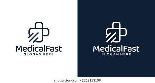 Plantilla de diseño de logotipo de cruz médica con líneas y diseño de ilustración vectorial de rápido crecimiento. icono, símbolo, creativo.