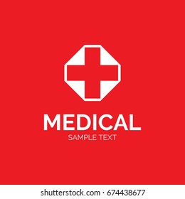 Medical Cross logo design template. Graphic medicine plus label symbol for hospital, ambulance. Vector health care doctor icon emblem, sign, badge. Pharmacy logotype illustration background