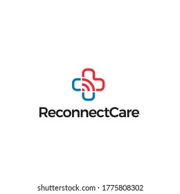 Medical cross logo. Distance doctor consulting service emblem. Telemedicine icon. Modern online healthcare system sign. Therapist consultation and check up app. Isolated clinic vector illustration.