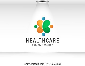 Medical Cross Logo With A Human And Love Symbol . Medical Center Logo. Family Doctor Logo