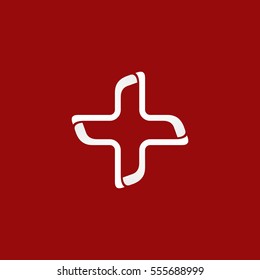 Medical cross logo icon design template. Isolated on red background. Vector illustration, eps 8.
