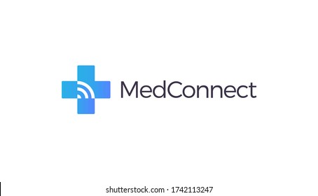 Medical Cross Logo. Online Medicine Sign. Plus Symbol. Internet, Wifi Connection Vector Illustration. Distant Healthcare System Emblem. Isolated Distance Doctor Consulting App Icon. Tele Health. 