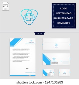 medical cross logo template vector illustration and free letterhead, envelope, business card design