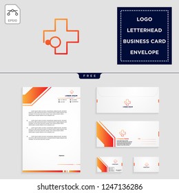 medical cross logo template vector illustration and free letterhead, envelope, business card design