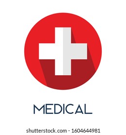 medical cross long shadow flat style medic icon illustration