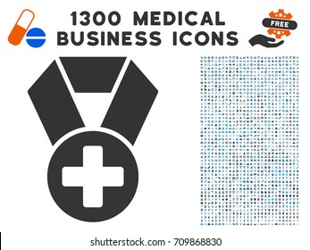 Medical Cross Medal grey vector icon with 1300 clinic commercial pictographs. Set style is flat bicolor light blue and gray pictograms.