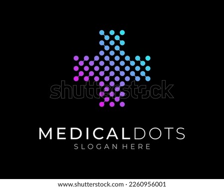 Medical Cross Medicine Dotted Pattern Molecule Connect Dots Science Colorful Vector Logo Design