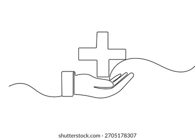 Medical cross minimal continuous one line drawing clean outline illustration design