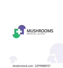 Medical cross with mushrooms combination logo design concept. Healthcare clinic icon vector illustration