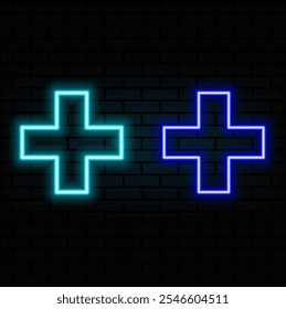 Medical cross neon icon. World Diabetes day illustration. Vector sign for web design. Medical concept.