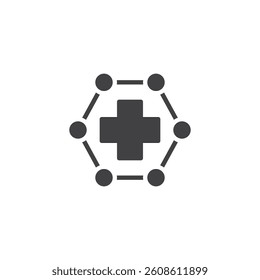 Medical cross with a neural network symbol vector icon. filled flat sign for mobile concept and web design. AI Healthcare glyph icon. Symbol, logo illustration. Vector graphics