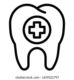 Medical cross on the tooth icon. Outline medical cross on the tooth vector icon for web design isolated on white background
