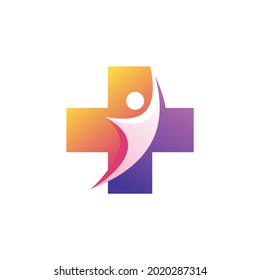 Medical cross and people care logo. symbol and icon 