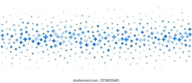 Medizinisches Kreuz und plus Hintergrund. Abstrakter, nahtloser blauer Hintergrund für Krankenhaus und Apotheke. Geometrische Formen verzierend an der Grenze. Vektorhintergrund.