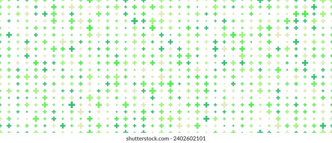 Medical cross and plus background. Abstract seamless green pattern for hospital and pharmacy. Geometrical shapes ornament. Vector backdrop.