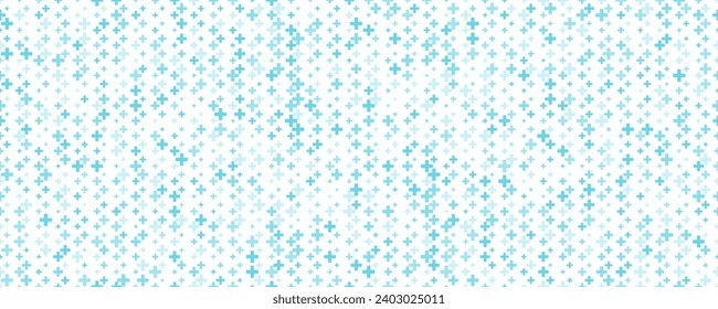 Cruz médica y más fondo. Resumen del patrón azul transparente para el hospital y la farmacia. Ornamento de formas geométricas. Fondo vectorial.