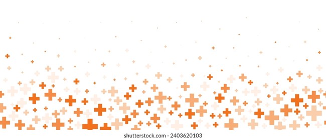 Medical cross and plus background. Abstract seamless orange background for hospital and pharmacy. Geometrical shapes ornament on border. Vector backdrop.