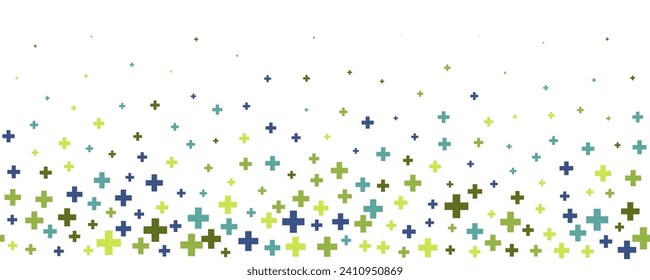 Medical cross and plus background. Abstract seamless background for hospital and pharmacy. Geometrical shapes ornament on border. Vector backdrop.