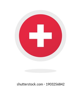 Medical Cross Plus Round Circle Icon Vector, Idea Of Switzerland Sign, Pharmacy Logo Element Concept Isolated Red Color