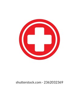 Medical cross red color symbol, vector fill icon sign flat illustration on white background..eps