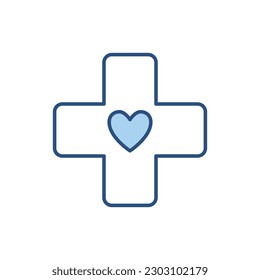 Medical Cross related vector line icon. Heart. Isolated on white background. Vector illustration. Editable stroke