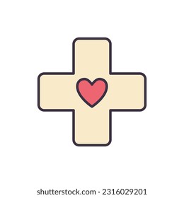 Medical Cross related vector line icon. Heart. Isolated on white background. Vector illustration. Editable stroke
