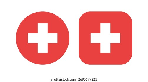 Conjunto de cruz médica cuadrado y círculo Vector