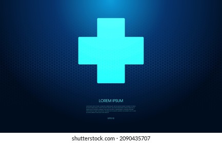 Forma de cruz médica en el fondo hexagonal. antecedentes de la medicina y la ciencia. Ilustración vectorial.