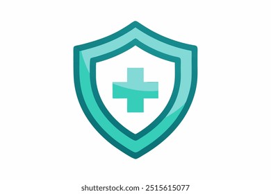  Cruz médica en el escudo. Vector aislado.