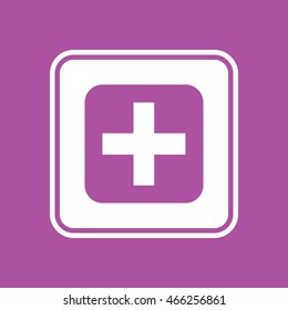Medical cross sign vector icon. Purple background