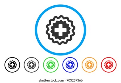 Medical Cross Stamp rounded icon. Vector illustration style is a flat iconic symbol inside a circle, with black, gray, green, blue, orange, red color versions.