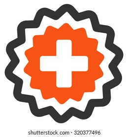Medical Cross Stamp vector icon. Style is bicolor flat symbol, orange and gray colors, rounded angles, white background.