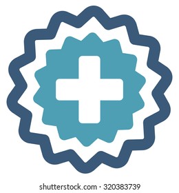Medical Cross Stamp vector icon. Style is bicolor flat symbol, cyan and blue colors, rounded angles, white background.