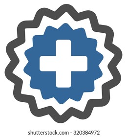 Medical Cross Stamp vector icon. Style is bicolor flat symbol, cobalt and gray colors, rounded angles, white background.