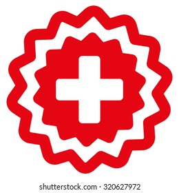 Medical Cross Stamp vector icon. Style is flat symbol, red color, rounded angles, white background.