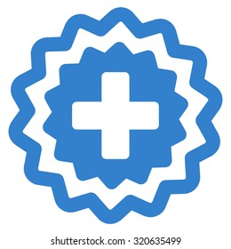 Medical Cross Stamp vector icon. Style is flat symbol, cobalt color, rounded angles, white background.