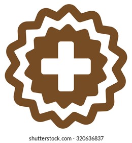 Medical Cross Stamp vector icon. Style is flat symbol, brown color, rounded angles, white background.