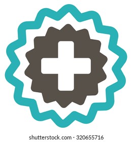Medical Cross Stamp vector icon. Style is bicolor flat symbol, grey and cyan colors, rounded angles, white background.