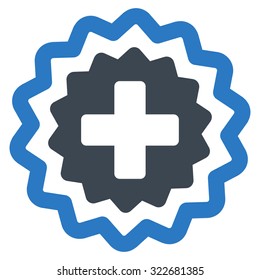 Medical Cross Stamp vector icon. Style is bicolor flat symbol, smooth blue colors, rounded angles, white background.