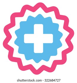 Medical Cross Stamp vector icon. Style is bicolor flat symbol, pink and blue colors, rounded angles, white background.