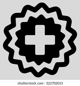 Medical Cross Stamp vector icon. Style is flat symbol, black color, rounded angles, light gray background.