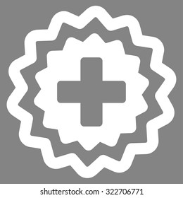 Medical Cross Stamp vector icon. Style is flat symbol, white color, rounded angles, gray background.