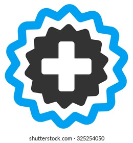 Medical Cross Stamp vector icon. Style is bicolor flat symbol, blue and gray colors, rounded angles, white background.