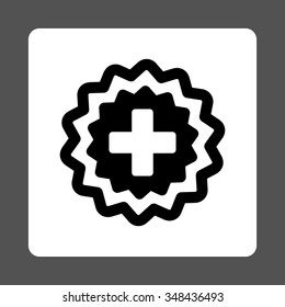 Medical Cross Stamp vector icon. Style is flat rounded square button, black and white colors, gray background.