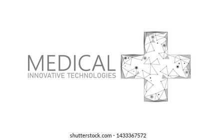 Medical cross symbol doctor online concept. Medical consultation app. Web healthcare diagnosis geometric modern hospital network banner. Calling pharmacy market background low poly