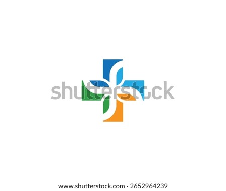 Medical cross symbol with floral elements for healthcare and wellness.