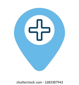 medical cross symbol in pin location half line style vector illustration design