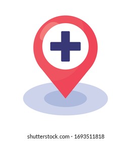 medical cross symbol in pin location detaild style vector illustration design