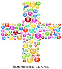 Medical Cross Symbol With Vitamins And Minerals