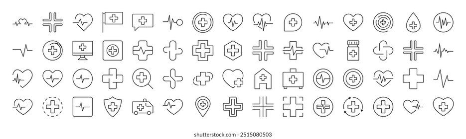 Medical Cross Thin Icons Collection. Editable Stroke. Suitable for Web Sites, Books, Cards, Apps